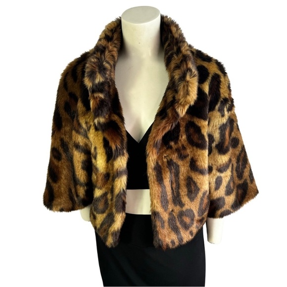LAUNDRY BY SHELLI SEGAL FAUX FUR BOLERO JACKET ANIMAL PRINT BROWN  COAT ONE SIZE - Picture 14 of 14